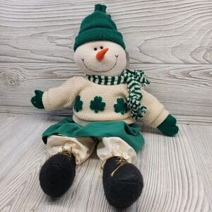 St Patricks Day Irish Snowman Plush Doll Green Shamrock Sweater Shelf‎ Sitter
